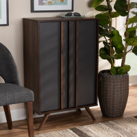Baxton Studio LV15SC15150-Columbia/Dark Grey-Shoe Cabinet Naoki Modern and Contemporary Two-Tone Grey and Walnut Finished Wood 2-Door Shoe Cabinet